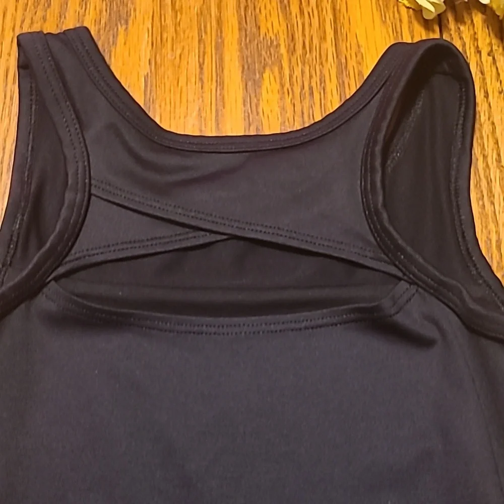 Justice Black Leotard with Gold Logo - Girl's XS